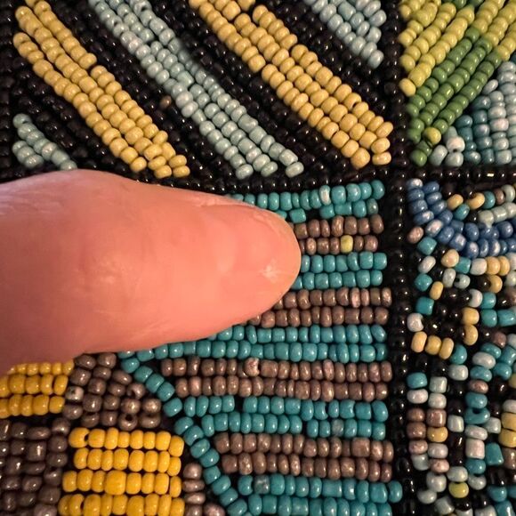 TINTORETTO Women’s Boho Glass Seed Bead Foldover Clutch Black/Blue/Green 6”x 11” - Picture 14 of 15